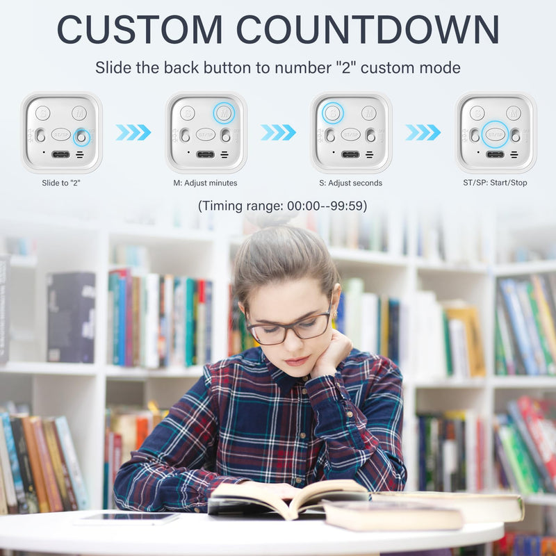 Rotating Pomodoro Timer 5, 25, 10 50 Minutes Preset, Desk Productivity Flip Timer, Cube Countdown Stopwatch for ADHD, Vibration/High/Low Volume, for Work, Study, Back to School, Kitchen, 2 White 2 Pack White