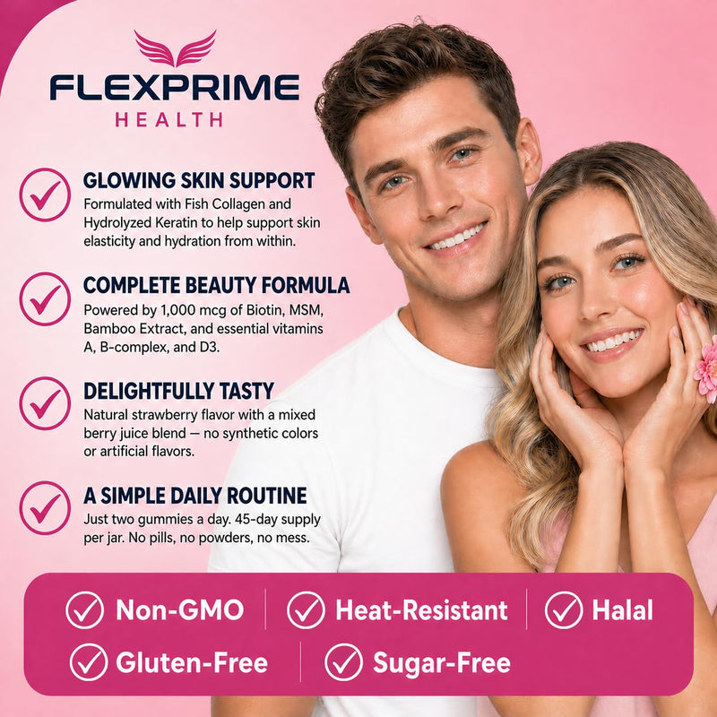 Collagen Gummies for Women & Men with Biotin, Hyaluronic Acid & Vitamin C - Hair, Skin & Nails Support | Sugar Free, Halal, Non-GMO Strawberry Chews | 90 Count Collagen Strawberry