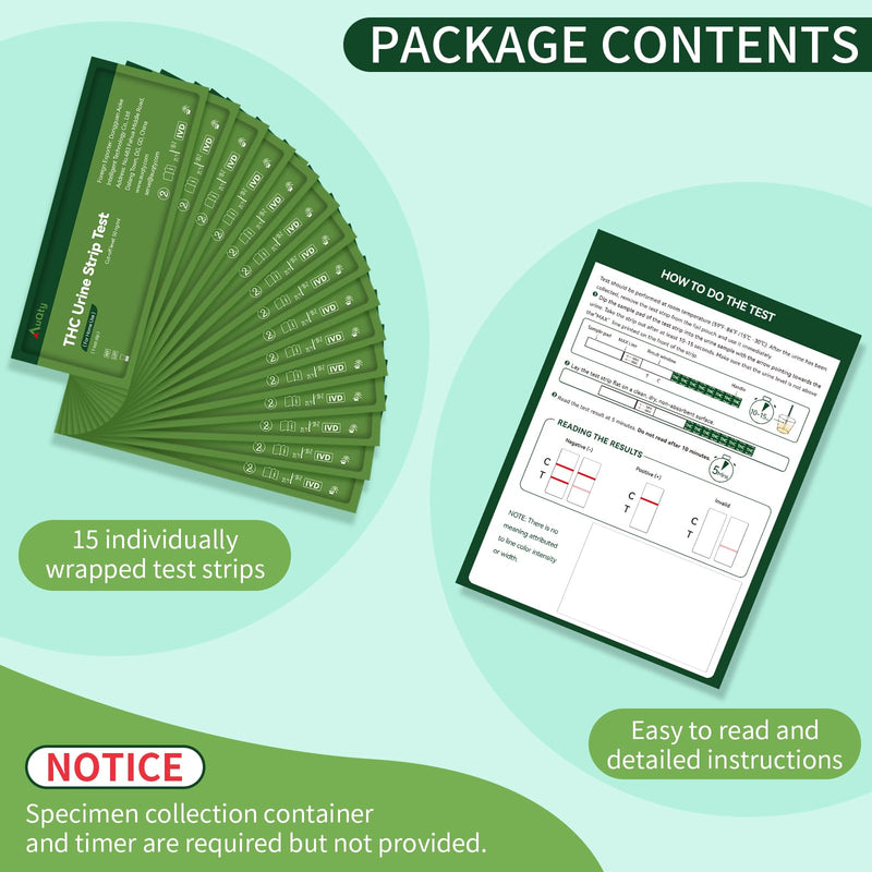 THC Tests for Home Drug Test Kit, Highly Sensitive Marijuana/Weed Urine Marijuana Drug Test, 50 ng/mL Cutoff Level (15 Count) 15 THC Strips - BeesActive Australia