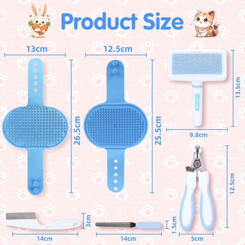 Nobleza - 6-piece small animal care set, rabbit care set with raclette brush, bath and massage glove, hamster comb (blue) - BeesActive Australia
