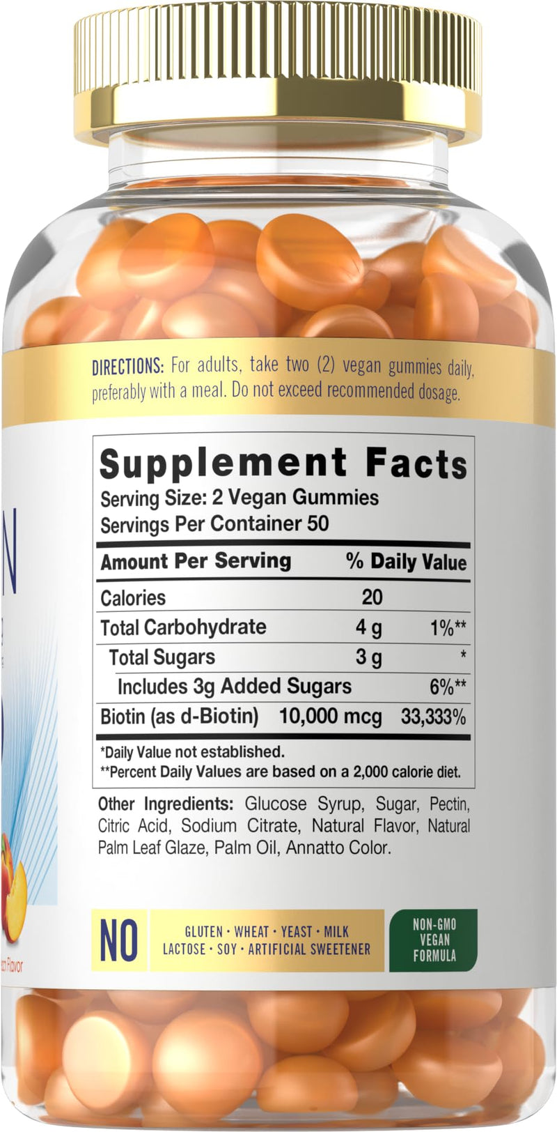 Carlyle Biotin 10000mcg Gummies | 100 Count | Peach Flavor Supplement | Vegan, Non-GMO, Gluten Free 100 Count (Pack of 1)