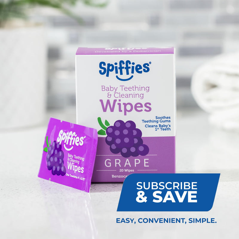 Baby Teeth Wipes - Grape Flavor, Xylitol-Enriched Baby Gum Cleaner & Dental Wipes for Teething Relief and Teeth Cleaning - Safe for Infants & Toddlers, 20 Count (Pack of 6) 20 Count (Pack of 6)
