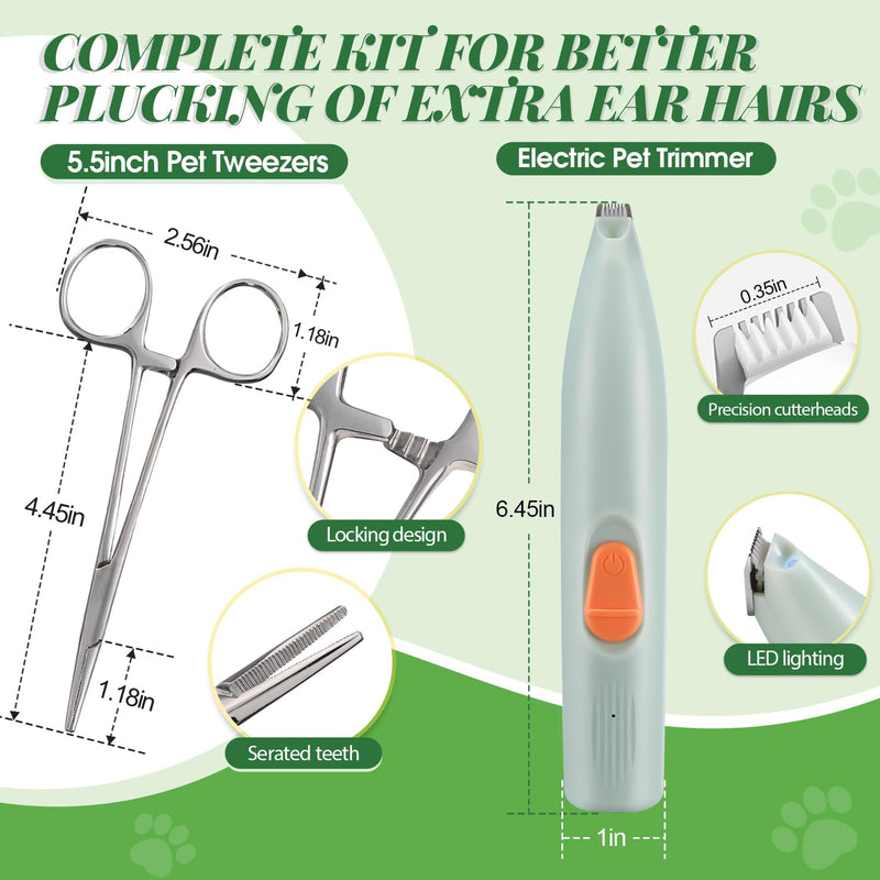 Dog Ear Powder Set, Dog Ear Powder for Hair Removal 30g , 5.5 Inch Hemostat and Dog Clippers for Grooming, Dog Ear Infection Treatment ，Removing Earwax and Odour，Relief of Itching（greener 3pcs) greener - BeesActive Australia