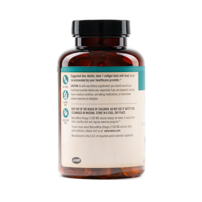 NatureWise Omega 3 Fish Oil - 500 mg per Pill - EPA & DHA - Immune Support, Brain Health & Optimal Wellness - Gluten and Soy Free, Non-GMO - 90 Softgels[3-Month Supply] 90 Count (Pack of 1)