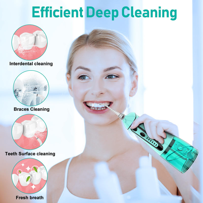 Water Dental Pik Flosser,Grinest 7 Modes Rechargeable Water Dental Picks for Teeth Cleaning Cordless Oral Irrigator Portable IPX7 Waterproof Tooth flossers for Home Travel-Green Green