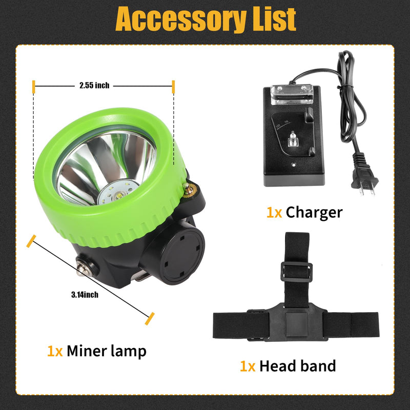 Rechargeable Mining Headlamp with 7 LEDs, Explosion-Proof Cap Light for Coon Hunting, Hard Hat Helmet Flashlight for Mining, Fishing, Hiking, Outdoor Night Work, Waterproof Headlight Green