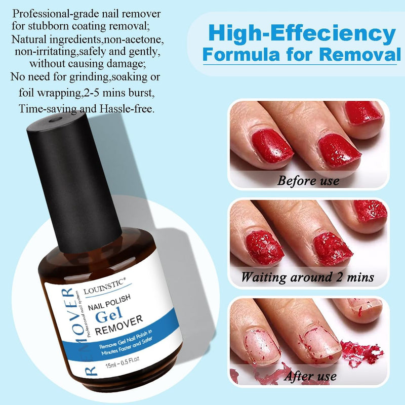 2PCs Gel Nail Polish Remover - 30ML,Fast & Easy, with Roller Cuticle Oil, No Need to Wrap and Soak, Remove Gel Polish in 2-5 Minutes at Home, No Damage to Nails, with Cuticle Pusher Tool,Nail File 2PCs Gel Remover & Cuticle Oil & Manicure Tools