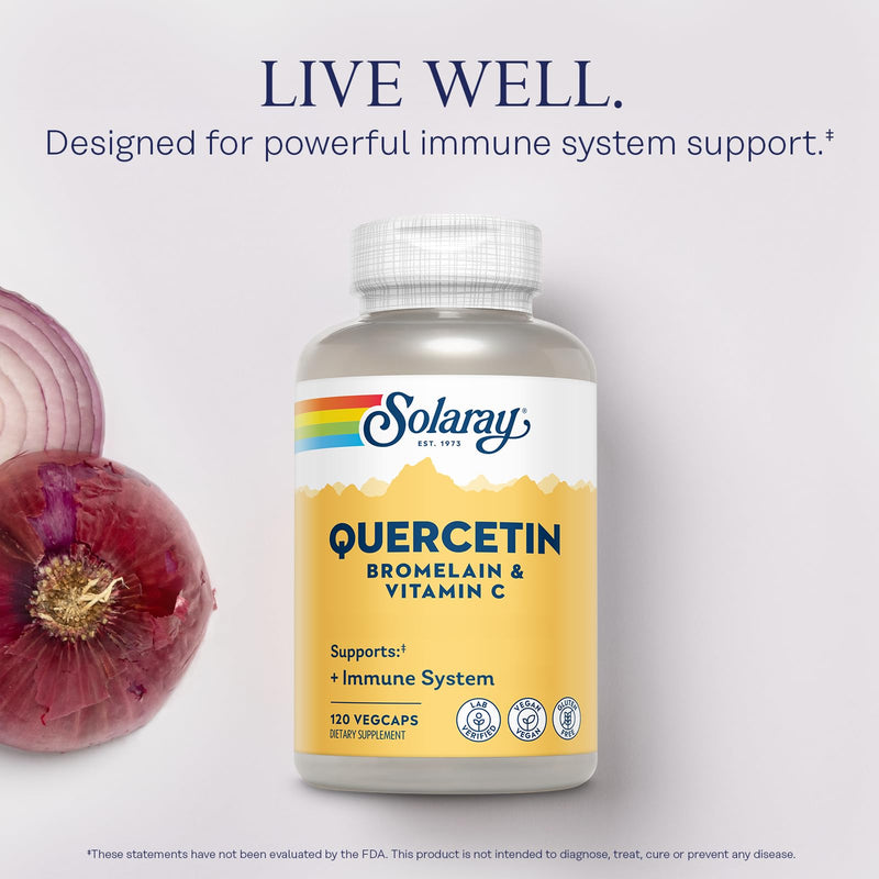 SOLARAY Quercetin Bromelain & Vitamin C, 120 VegCaps | Immune, Sinus & Antioxidant Support - Quercetin 500 mg, Vitamin C 1,235 mg - 60 Servings - Vegan, Lab Verified 120 Count (Pack of 1)