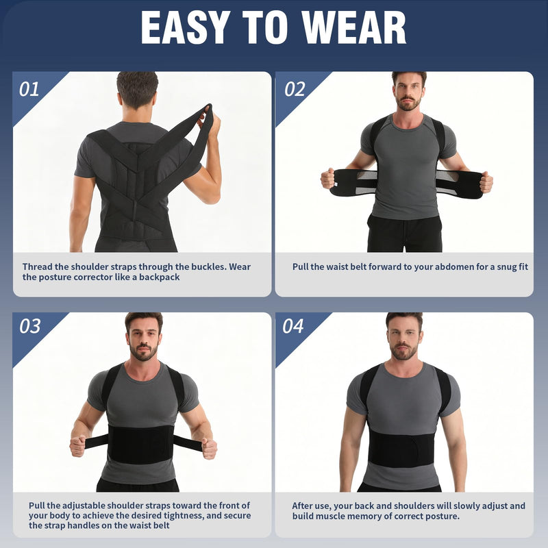 Back Brace Support Posture Corrector for Men ‚Äì Full Back Support for Upper, Mid & Lower Back Pain Relief, Ergonomic 3-in-1 System Improves Posture & Helps with Slouching, Rounded Shoulders (1, Large) 1