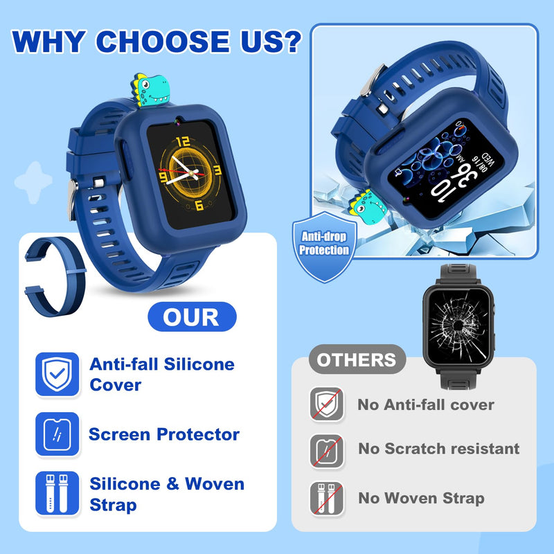 Smart Watch for Kids Boys Gift Age 3-12 with 39 Games Camera Video Alarm Clock Music Pedometer Flashlight 12/24 hr HD Touch Screen Kids Watch Birthday Toys for Boys Ages 4 5 6 7 8 9 10(Blue) Blue