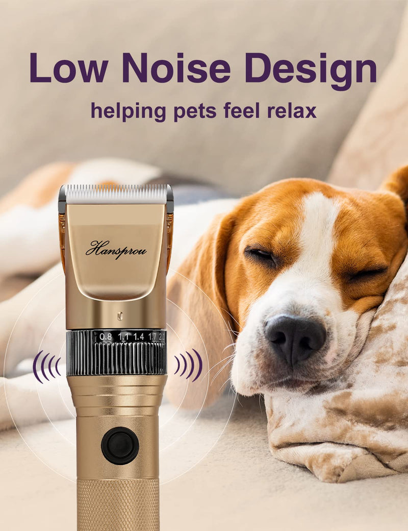 Dog Grooming Clippers, Professional Dog Clipper for Thick Coat 12V Plug-in Pet Trimmer High Power Pet Clippers Low Noise with Guard Combs Brush for Dogs Cats and Other Animal 12V Motor Gold-1 - BeesActive Australia