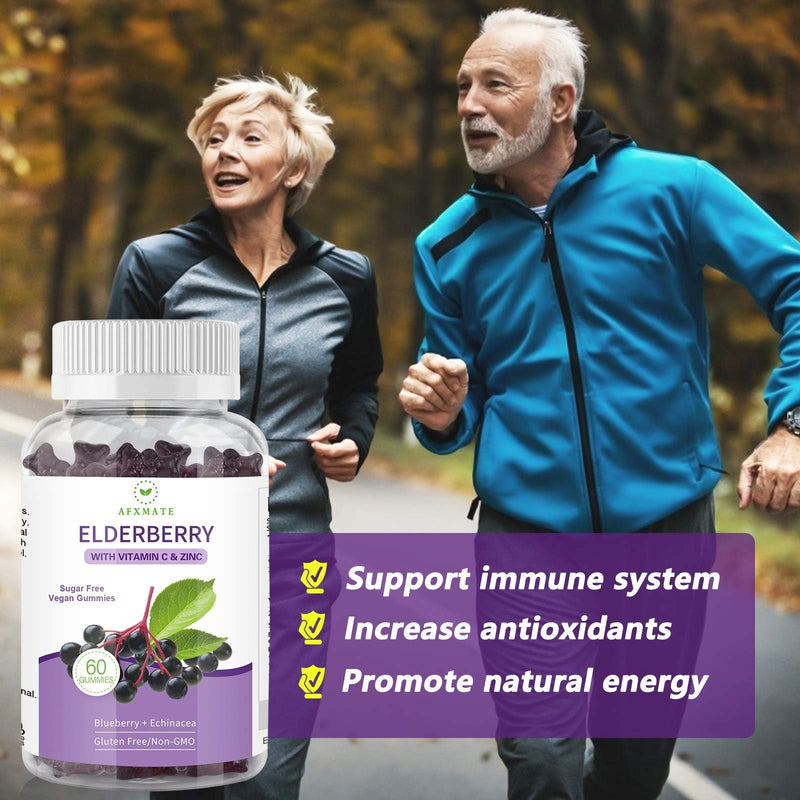 AFXMATE Sambucus Black Elderberry Gummies for Adults and Kids | Vitamin c and Zinc, Immune Support, Sugar Free, 120 Counts