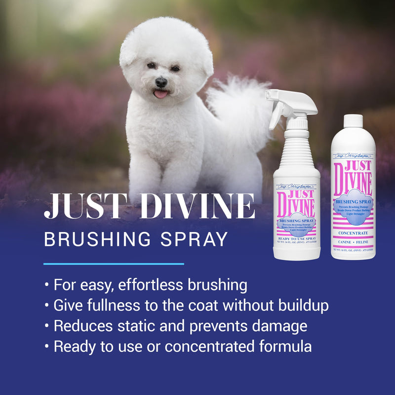 Chris Christensen Just Divine Dog Brushing Spray Concentrate, Groom Like a Professional, Prevents Brushing Damage, Light Detangler, All Coat Types, Made in USA, 16oz 16 oz Concentrate