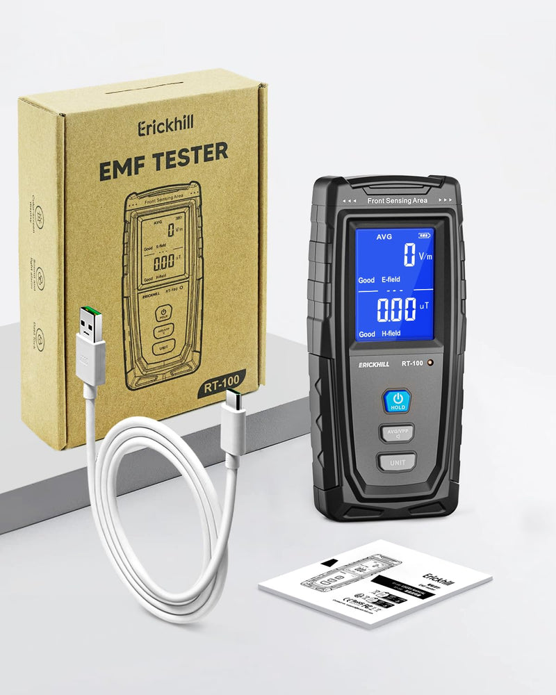 ERICKHILL EMF Meter, Detects Electric and Magnetic Fields, Handheld Digital EMF Detector with LCD Display, Sound-Light Alarm, Rechargeable Battery for Home, Office, and Appliances (Blue) Blue - BeesActive Australia