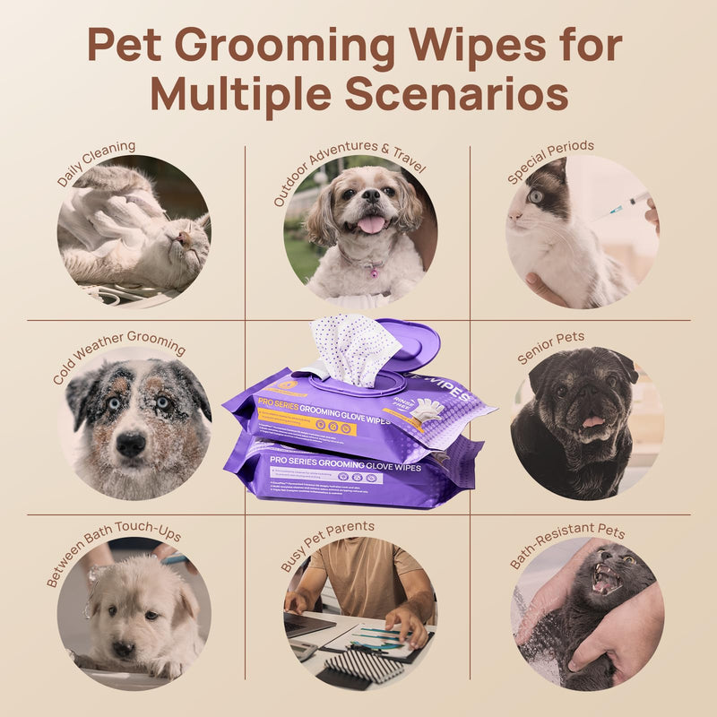 HICC PET Glove Wipes and Dental Finger Wipes Bundle, Rinse-Free Pet Grooming Gloves for Dogs and Cats, Teeth Cleaning Wipes for Breath Care, Coat Paws Body Butt, 20 Count + 50 Count