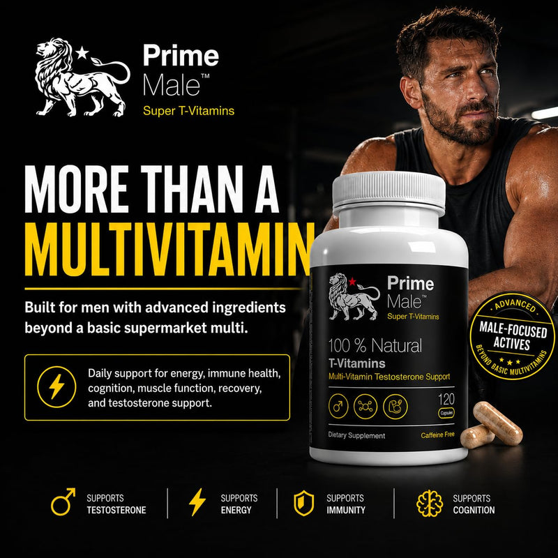 T-Vitamins – Advanced Multivitamin for Men – Supports Testosterone, Energy & Immune Health – 120 Capsules – Caffeine-Free