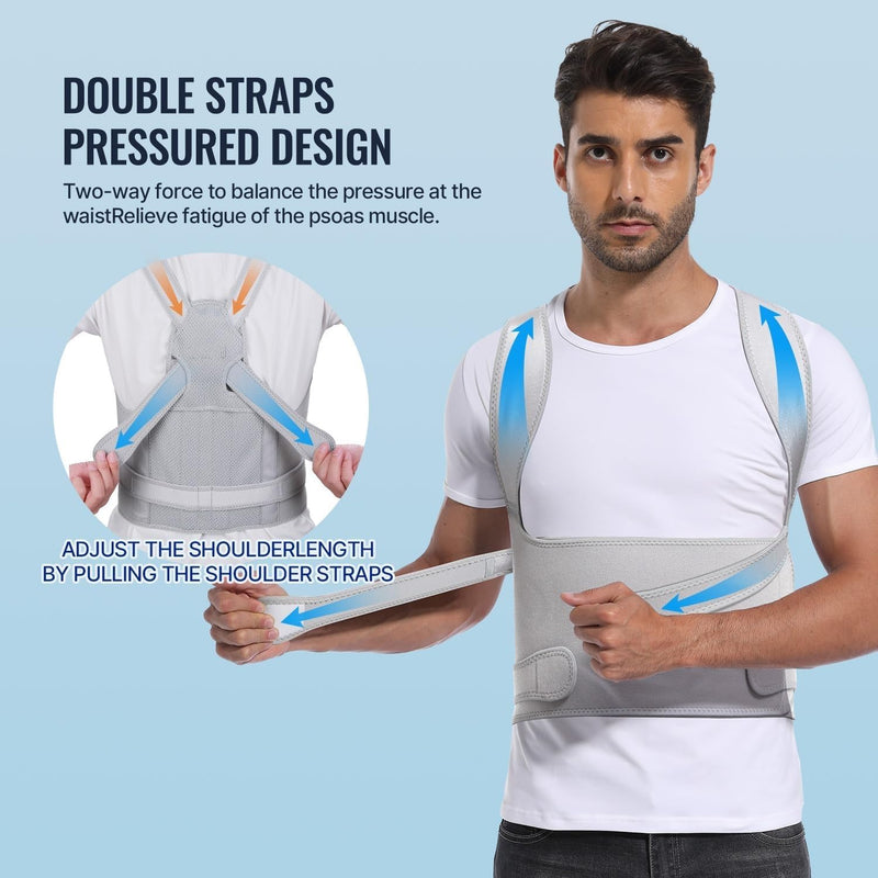 Adjustable Posture Corrector Belt for Women and Men, Back Brace Support, Shoulder Straightener Pain Relief Hunchback Correction, Grey (Medium)