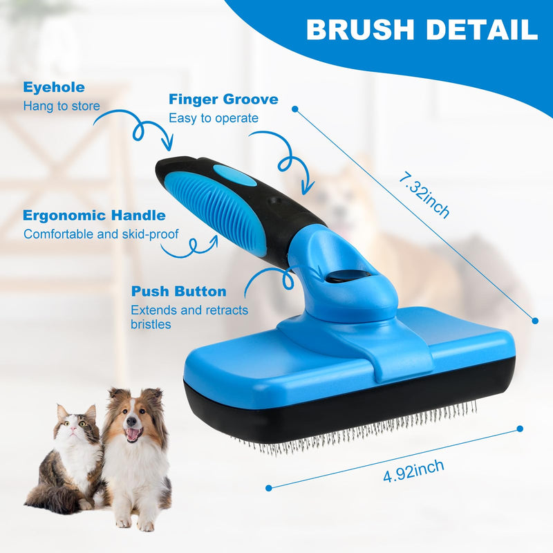 Dog Brush,Dog Brush for Shedding,Dog Brushes for Grooming,Slicker Brush for Dogs,Undercoat Brush for Dogs,Cat Brush,Cat Brushes for Indoor Cats,Self Cleaning,Skin Friendly (Blue) - BeesActive Australia