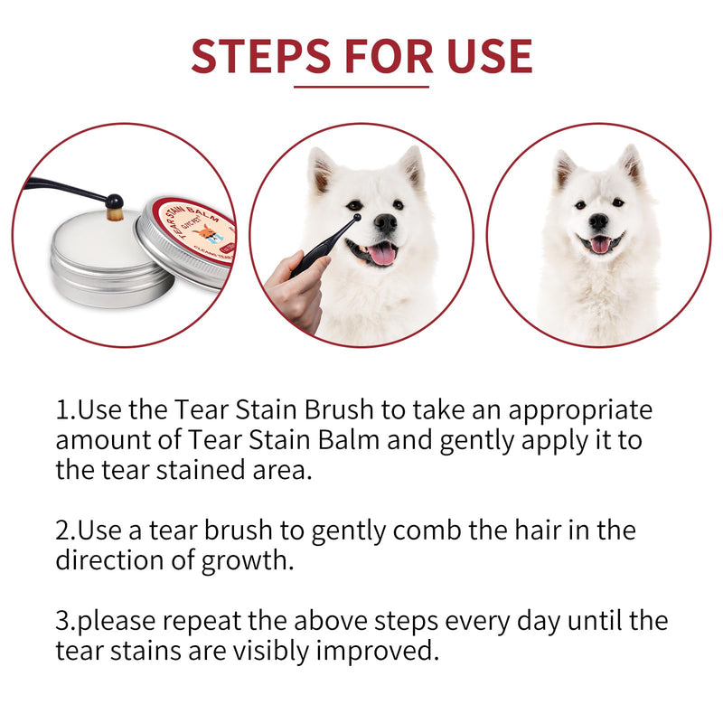 Natural Tear Stain Remover Balm for Dogs & Cats – Gentle & Effective Eye Care, Prevents Tear Stains & Reduces Redness, Safe & Non-Irritating Formula with Professional Brush, 1 oz