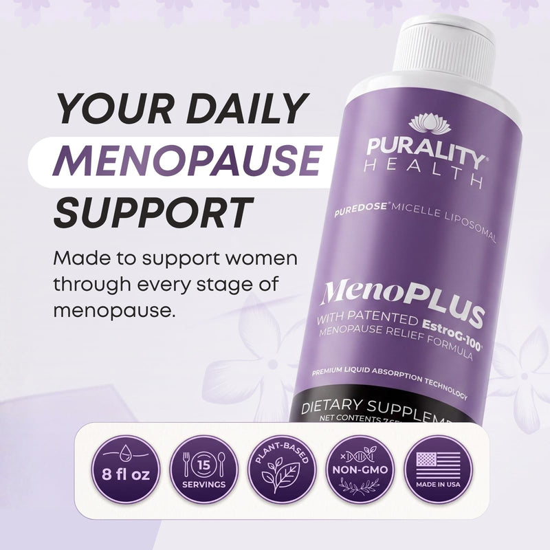 Purality Health MenoPLUS Liposomal Menopause Supplement Drops for Women | EstroG-100 with Vitamins D3, B6, B12, K2 & Iodine | Hormonal Balance, Mood Aid | Enhanced Absorption Liquid Formula