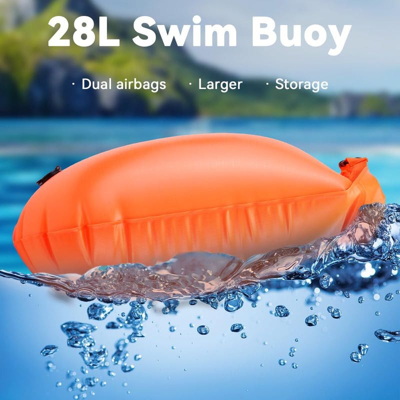 Swim Buoy for Open Water - Swim Safety Float Waterproof Dry Bag Swim Bubble for Swimmers and Triathletes, Swimming Buoy for Safer Swim Training, Snorkeling, Kayaking Orange