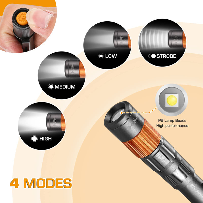 EverBrite 2 Pack Rechargeable Hat Light + Rechargeable Pen Light, 4 Lighting Modes, Zoomable