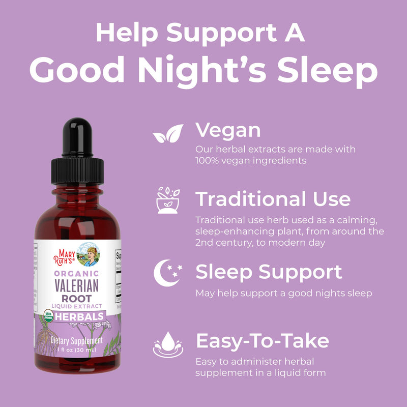 MaryRuth Organics Valerian Root Liquid Drops | 2 Month Supply | Sugar Free | USDA Organic Valerian Root Drops | Support Sleep | Calm and Stress Relief | Vegan | Non-GMO | Gluten Free | 60 Servings Unflavored 1 Fl Oz (Pack of 1) - BeesActive Australia