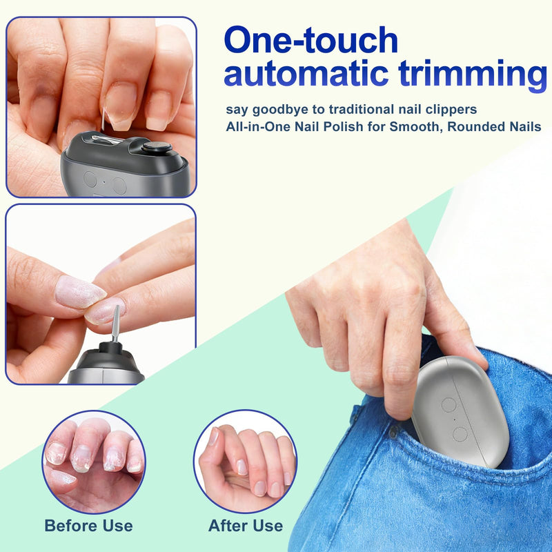 Easy Clip Nail Clippers Upgraded 3-in-1 Auto Electric Toenail Clipper for Seniors, Kids & Adults - Thick Nails, LED Light, Black - BeesActive Australia