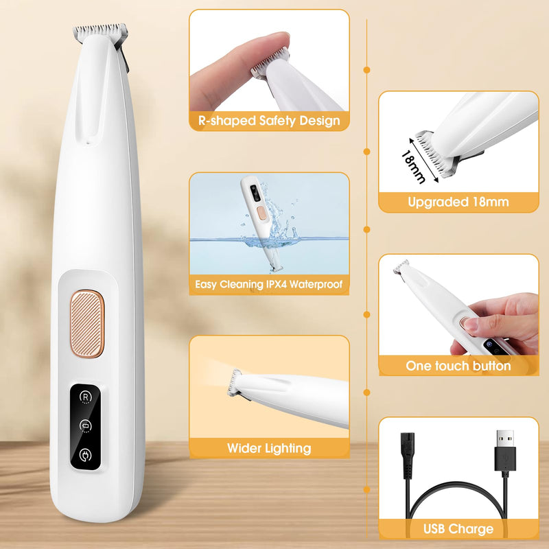 Palksky Dog Paw Trimmer, Upgraded 18mm-Blade Electric Dog Clippers for Groomming with Led Display, Waterproof Pet Micro Precision Trimmer, Rechargeable Hair Shaver for Paws, Ears, Face, Rump and Eyes One Speed - BeesActive Australia