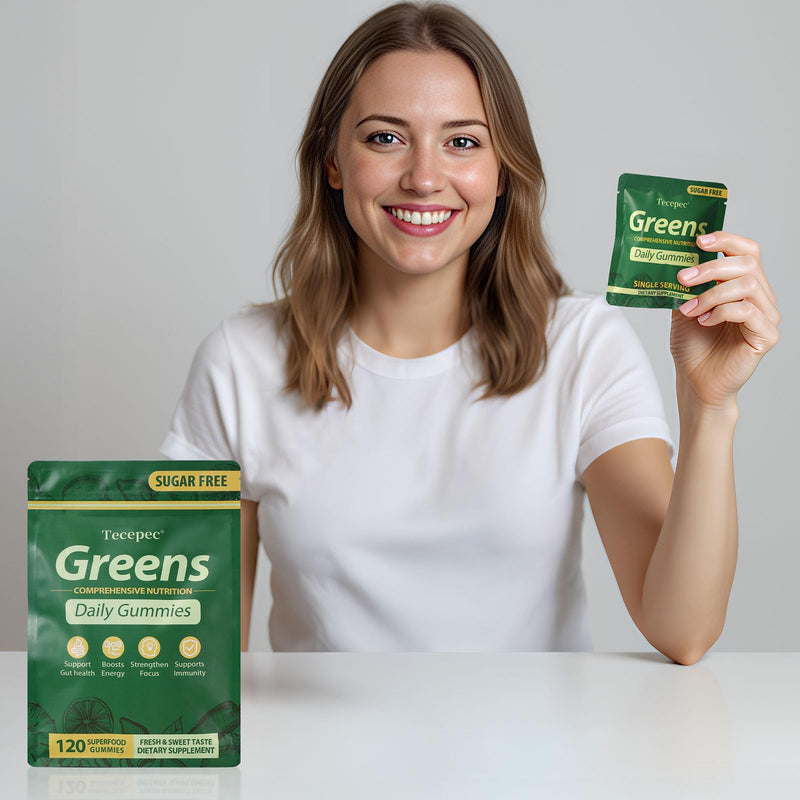 Sugar Free Greens Daily Gummies, Superfood Fruits Veggies Blend with Spirulina, Chlorella, Prebiotics & Fiber, Adaptogens Multivitamin Supplement for Women Men Digestive Health, Non-GMO, 120 Count 120 Count (Pack of 1)