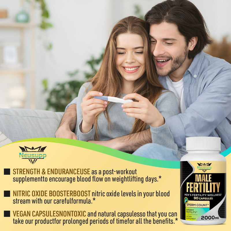 Fertility Supplements for Men Sperm Count & Motility - 90 Capsules | Mens Fertility Supplements With CoQ10, Maca Root, Zinc, Nac & Folate, Pre-Conception Support for Him, Men Prenatal Vitamins 90 Count (Pack of 1)