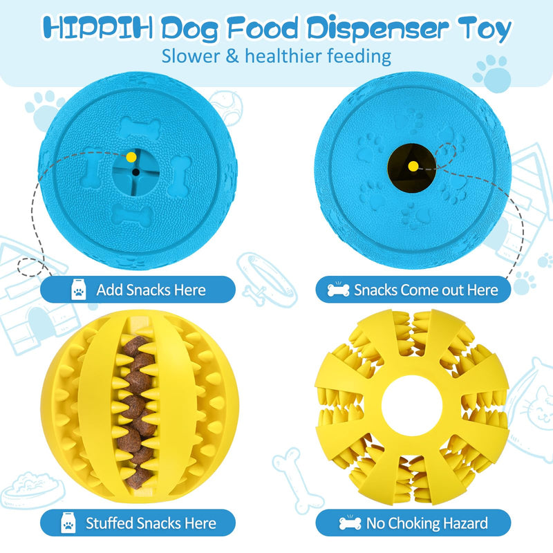 HIPPIH Dog Puzzle Toys 2 Pack, Interactive Dog Toys for Large Dogs & Small Dogs, Puppy Toys for Treat Dispensing, Durable Dog Balls for Teeth Cleaning/IQ Training, Dog Enrichment Toys for Chewing Yellow＋Blue - BeesActive Australia