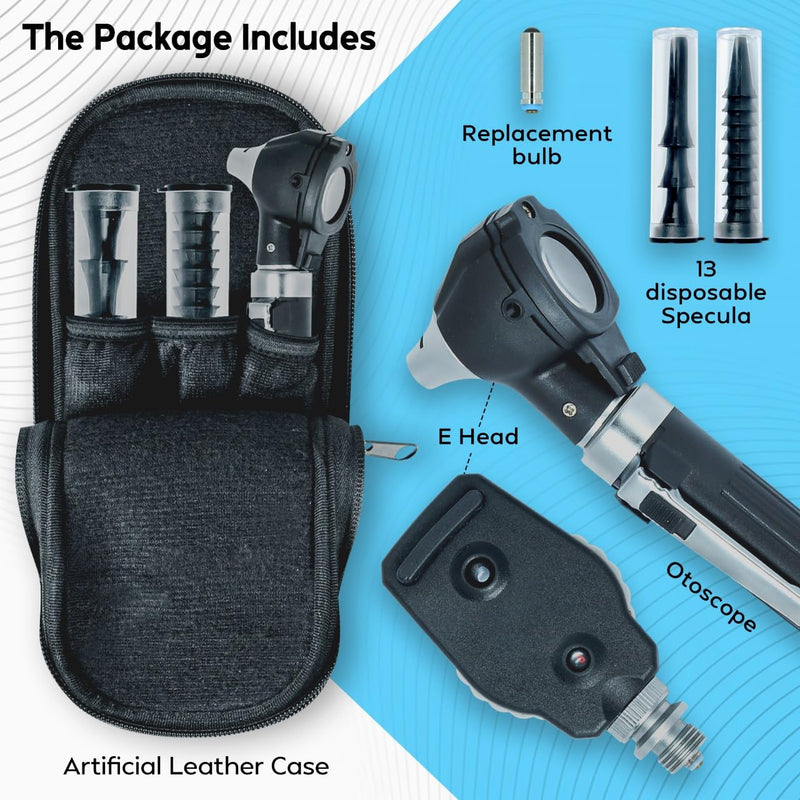 Veterinary Premium Student Home Use Ent Diagnostic Otoscope Kit Set Led Otoscope 3.5v Plus 10 Specula (Black) - BeesActive Australia