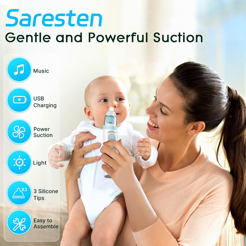 Nasal Aspirator for Baby,Rechargeable Nose Sucker for Baby,Baby Nasal Aspirator with 3 Silicone Tips,Adjustable Suction ,Waterproof Booger Sucker for Baby with Music and Light Function,Blue Blue - BeesActive Australia