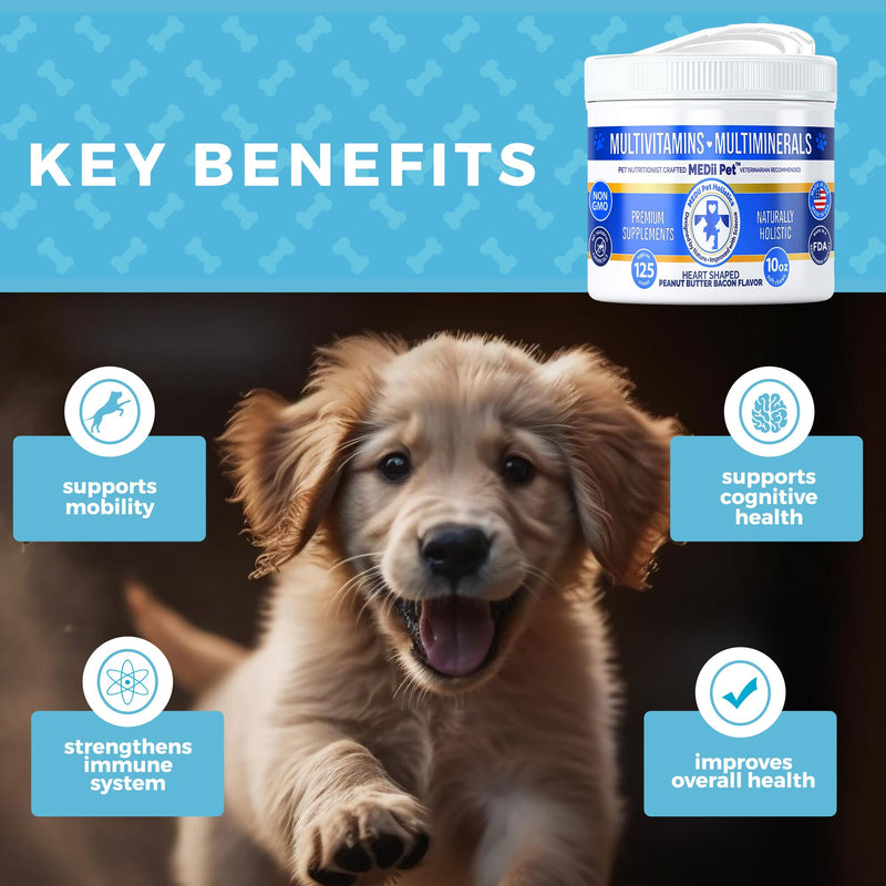 Best Dog Multi Vitamins Multi Supplements + 74 Organic Minerials. Natural, Organic, Holistic Benefits in a Soft nutrional chew. Vegan Bacon Peanut Butter Flavor. Value Pop Top Jar. - PawsPlanet Australia