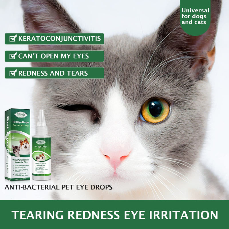 Uocasi Pet Eye Drops, Dog Eye Cleaner, Tear Stain Remover For Dogs & Cats Eyes Eases Itching & Irritation, Care And Cleaning Around The Eyes - 60ML