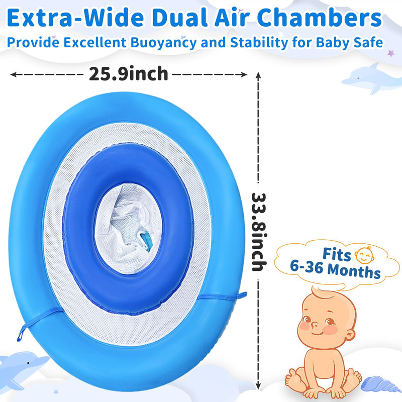 Dolphin Baby Float with Canopy for Age 6-36 Months UPF 50+ Sun Protection Never Flip Over Dual Air Chambers Adjustable Safety Seat 4 Stage Adjustable Canopy Inflatable Swim Pool Float Toddler Infant blue