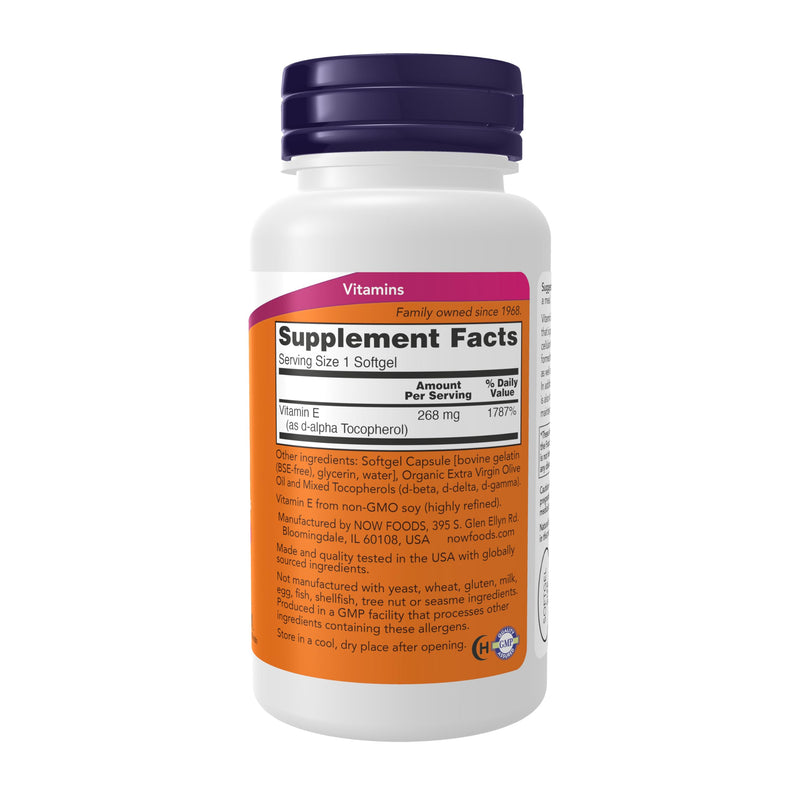 NOW Foods Supplements, Vitamin E-400 IU Mixed Tocopherols, Antioxidant Protection*, 100 Softgels 100 Count (Pack of 1)