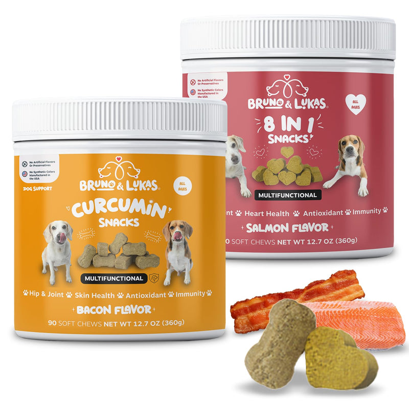 Turmeric & Multivitamin Chews for Dogs – 10-in-1 Supplement with Glucosamine, Curcumin, Omega Fish Oil & Antioxidants – Joint Pain Relief, Immune, Digestive, Skin & Coat Support (90 Chews)