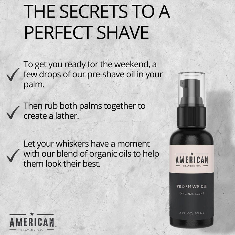 Pre-Shave Oil for Effortless, Smooth & Irritation-free Shave, For Men’s Skin Care Natural Handcrafted Blend Argan & Jojoba Oil, Protects Razor Burn, Premium Pre-Shave Oil by American Shaving Co - 2 Oz Original Scent