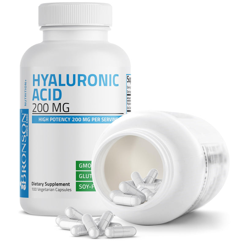 Bronson Hyaluronic Acid 200 mg as Sodium Hyaluronate, 100 Capsules | Joint Health & Skin Hydration Support, High Potency Formula, Vegetarian, Non-GMO, Gluten-Free & Soy-Free 100 Count (Pack of 1)