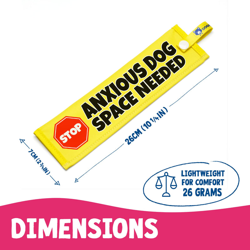 Anxious Dog – Space Needed Lead Sleeve – High Visibility Warning Wrap for Dog Walks – Bright Yellow Awareness Message with Secure Snap Attachment – Waterproof Durable Design Yellow - Stop Sign