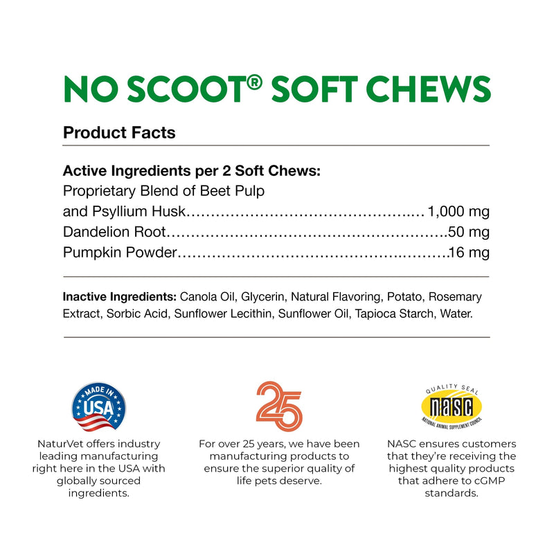 NaturVet - No Scoot for Dogs - 60 Soft Chews - Plus Pumpkin - Supports Healthy Anal Gland & Bowel Function - Enhanced with Beet Pulp & Psyllium Husk - BeesActive Australia