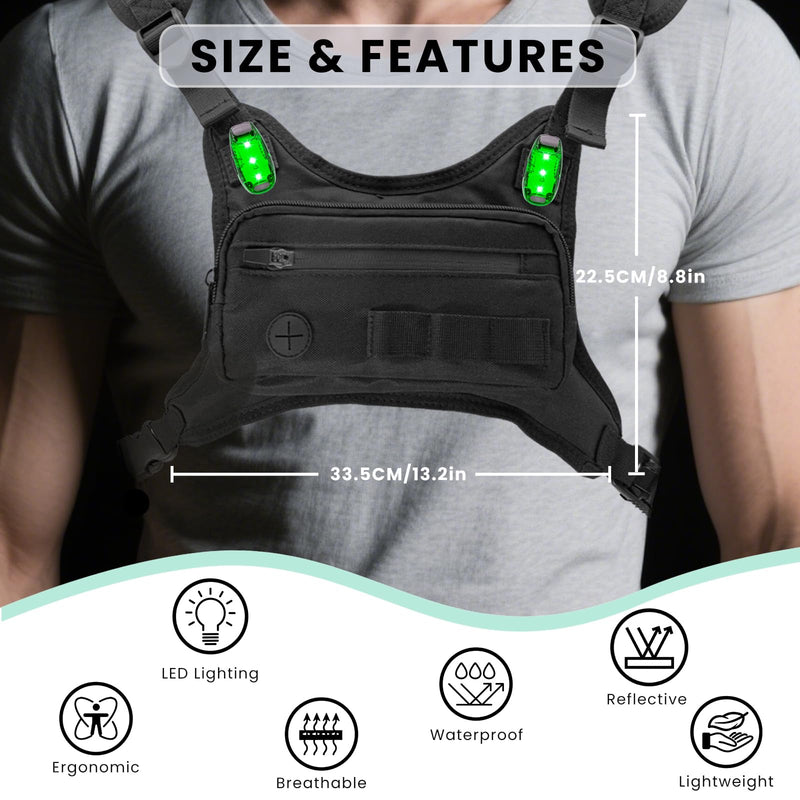 Running Chest Pack with Light, Chest Packs for Phone Holder, Edc Bag for Running, Lightweight Extra Storage Sports Chest Pouch for Runners Cycling Motorcycle Hiking - BeesActive Australia