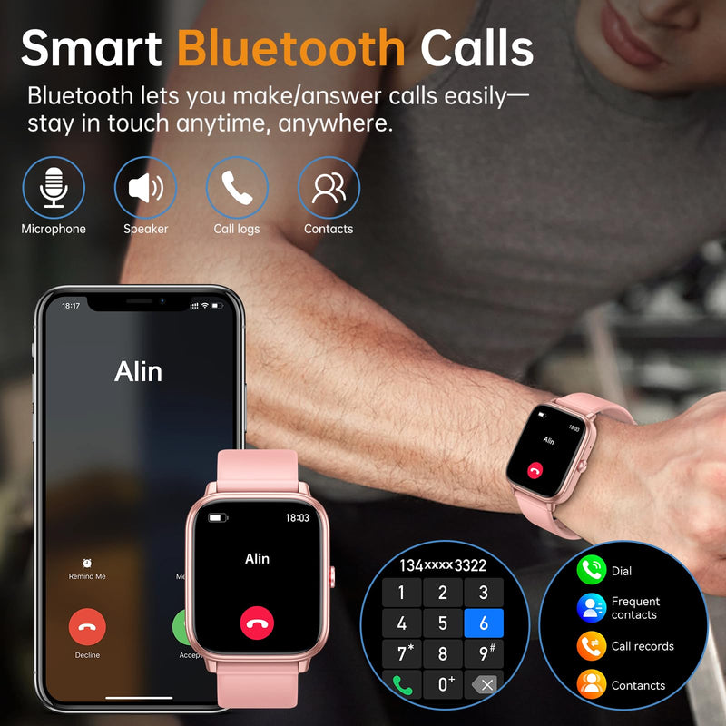 Smart Watch for Men Women, Fitness Tracker (Answer/Make Call), 1000 mAh Battery, 120+ Sport Modes, Step Counter/Sleep Monitor Fitness Watch, Smartwatch for Android/iPhone (Pink) Pink