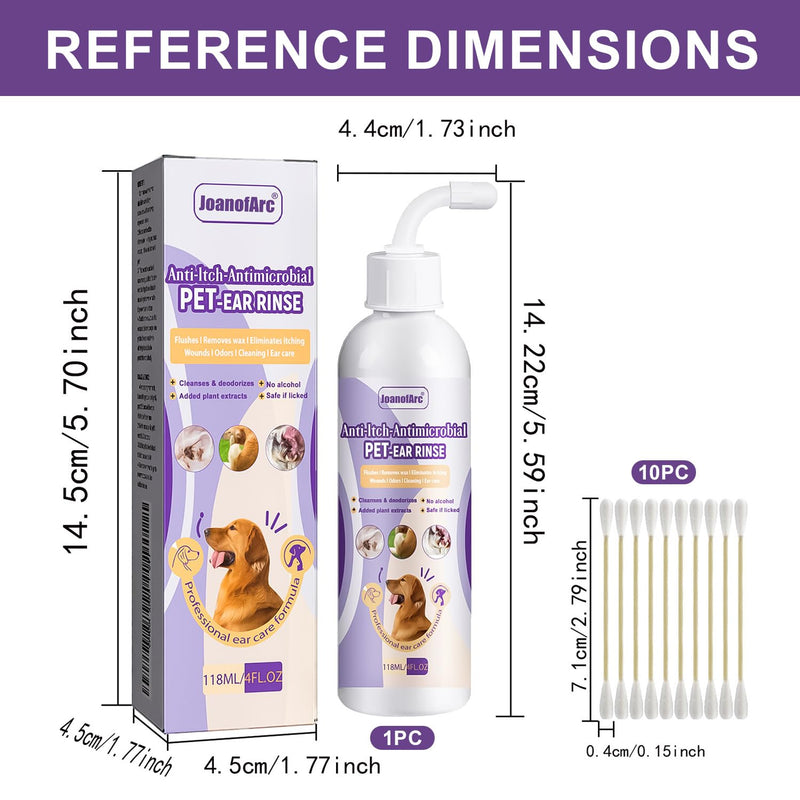 JoanofArc Ear Drops for Dogs, Ear Mite Treatment for Dogs and Cats, Treatment for Ear Infections & Dog Ear Cleaner for Itchy, Dog Ear Infection Treatment - Gentle, Fast-Acting Relief, 118ml