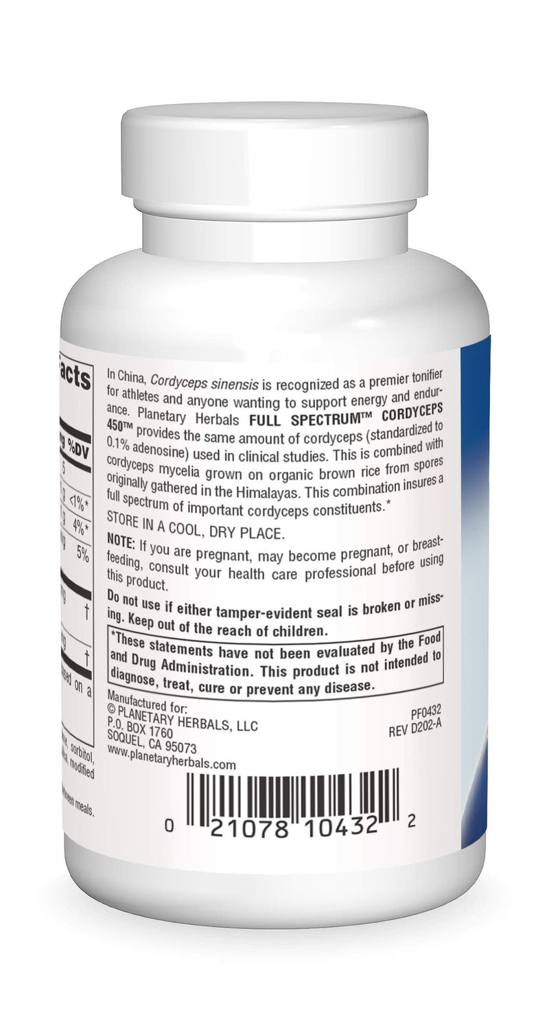 Planetary Herbals Full Spectrum Cordyceps 450 mg, 60 Count