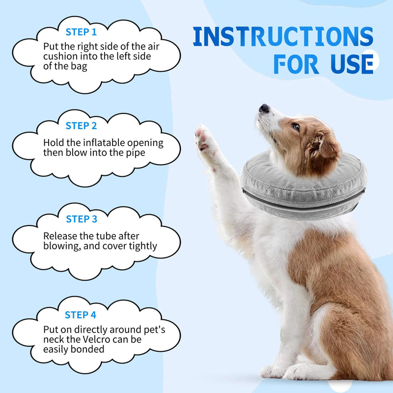 Inflatable dog collar, adjustable dog collar, leak protection, protective collar, dog collar, soft neck collar for dogs that does not block the view for recovery after operations or wounds, gray L [neck: 38 cm - 50 cm] L - BeesActive Australia