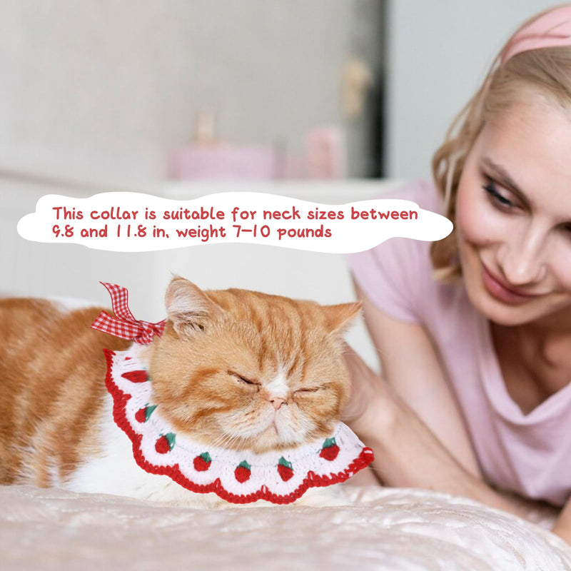 Cute Cat Collar, Cat Bandana, Strawberry Cat Collar with Bow Tie for Girl Cats Small Kitten Collar Cat Collar No Bell Cat Outfits for Female Cats Knitted Handmade Collar Breakaway for Cats, Small Dogs - BeesActive Australia