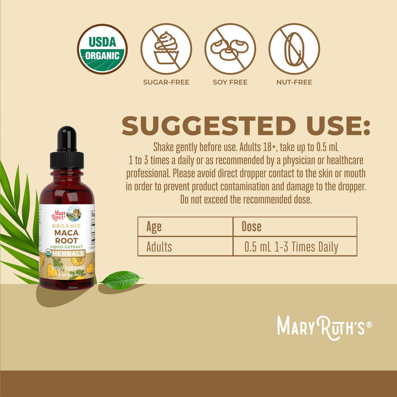 MARYRUTH'S USDA Organic Maca Root Liquid Drops, 1 Fl Oz | Vegan, Non-GMO, Gluten Free, Alcohol Free